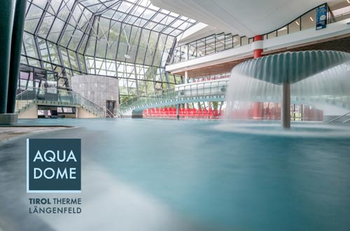 Der Aqua Dome, die Tirol Therme Längenfeld, bietet Entspannung und Wellness auf höchstem Niveau. Als Gäste des Corso Living erhalten Sie exklusive Angebote und Rabatte im Aqua Dome. Selbstverständlich können Sie die Eintrittskarten direkt bei uns an der Rezeption erwerben.